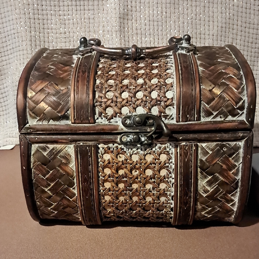 Woven Rattan And Metals  Decorative Treasure Chest - Brown